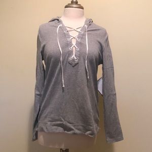 GAP Body Grey hooded sweatshirt with lace up front